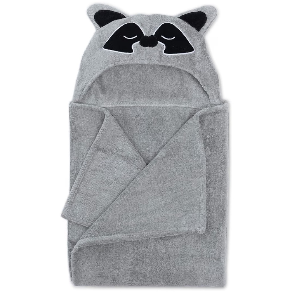 Natemia Ultra Soft Organic Bamboo Gray Racoon Hooded‎ Baby/Toddler Bath Towel